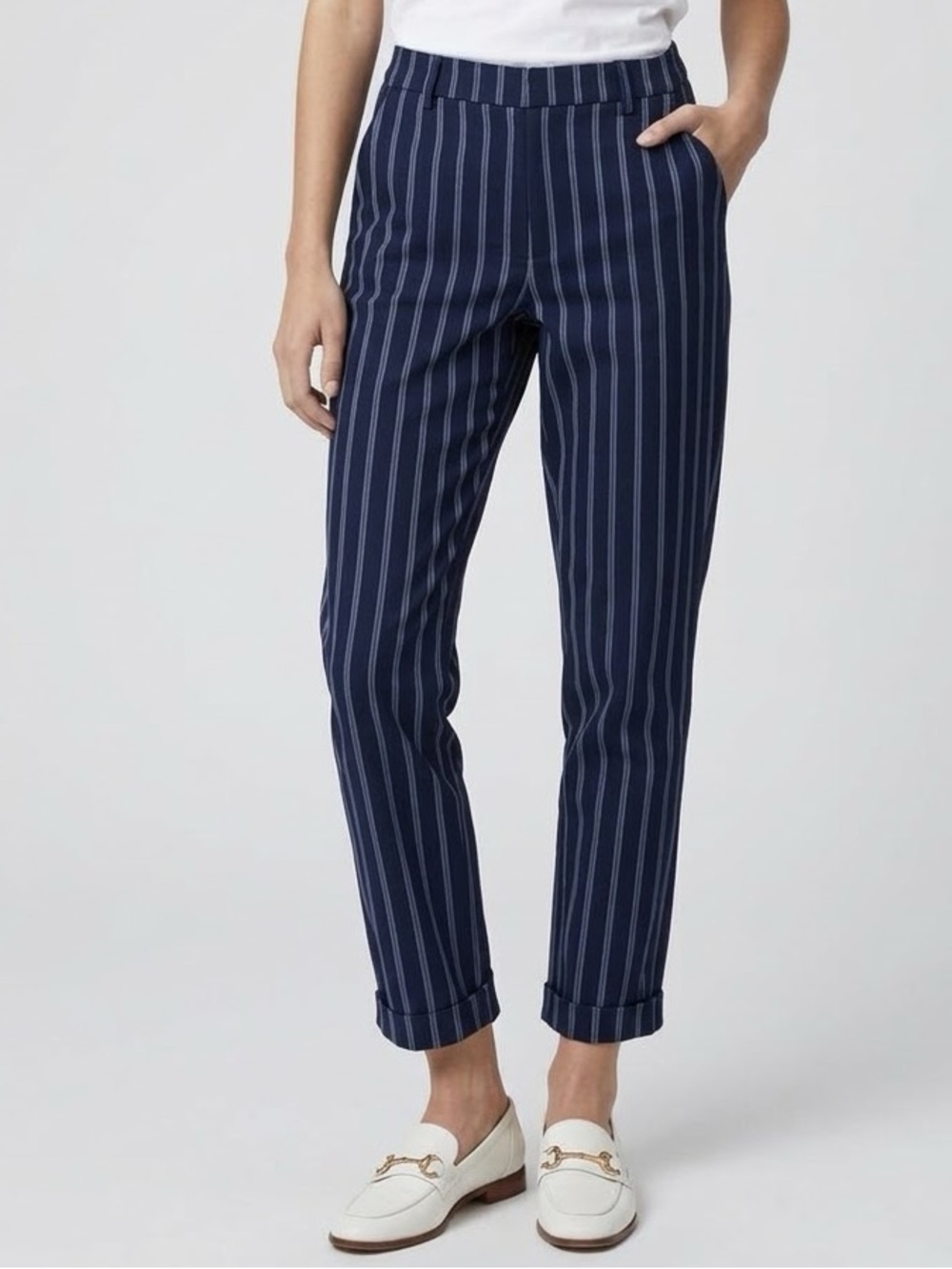 Reformation dark/light blue stripes ankle pants, 0
